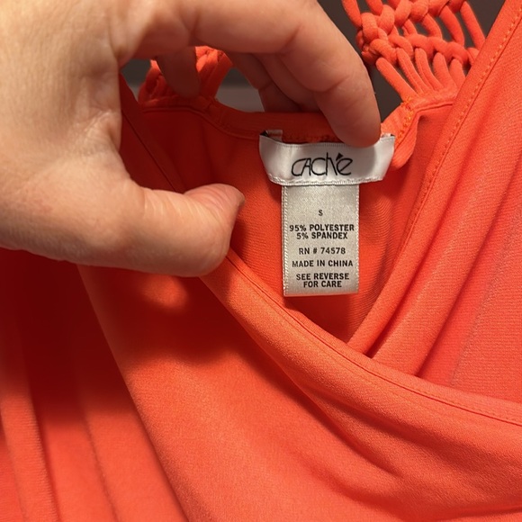 Pumpkin Orange Ruched Halter Top with Thick Crochet Straps - Picture 4 of 5